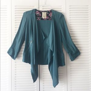 ANTHROPOLOGIE Elevenses Turquoise Cropped Jacket